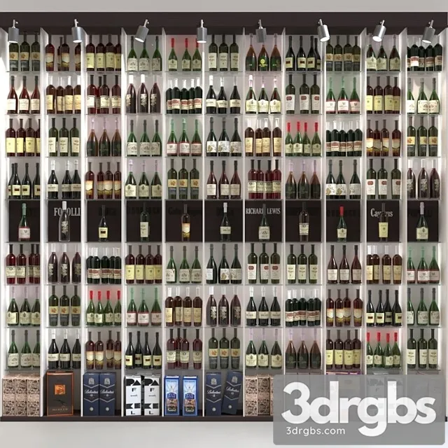 Large wine cabinet with collection wine. alcohol 3D Model Download