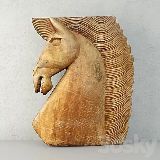 Large Wood Carved Horse Head 3D Model Large Wood Carved Horse Head 3D Model