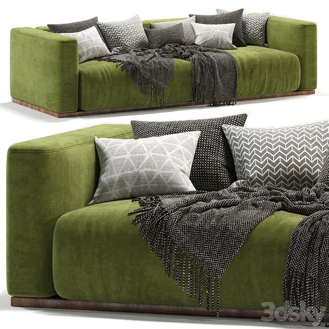 Lario Flexform Double Sofa Green 3D Model Lario Flexform Double Sofa Green 3D Model