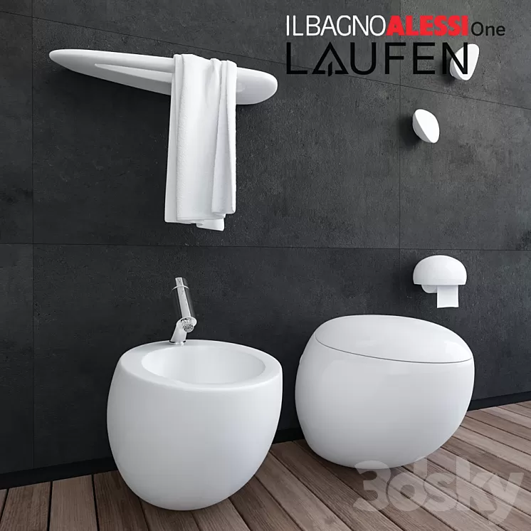 Laufen Il Bagno Alessi One toilet bidet and accessories 3D Model