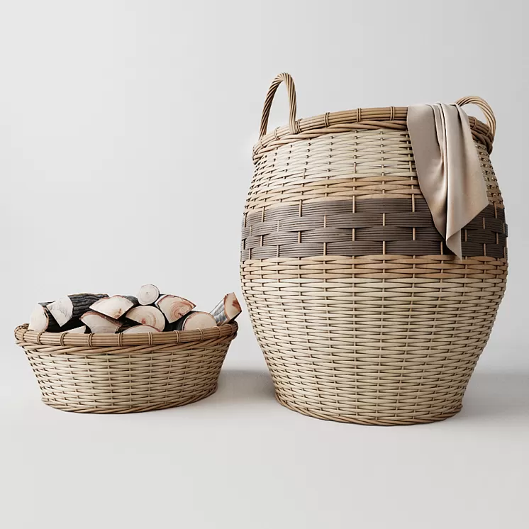 Laundry basket basket with wood 3D Model Laundry basket basket with wood 3D Model