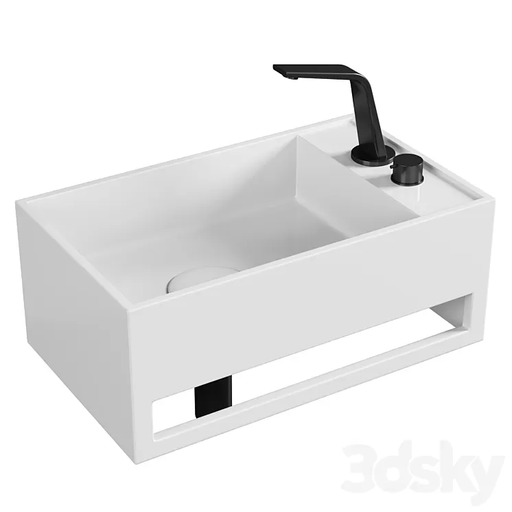 Lavabo mural PB2078 en pierre solide (Solid Surface) – 50 x 30 x 20 cm – blanc mat – avec porte-serviettes intégré 3D Model Free Download