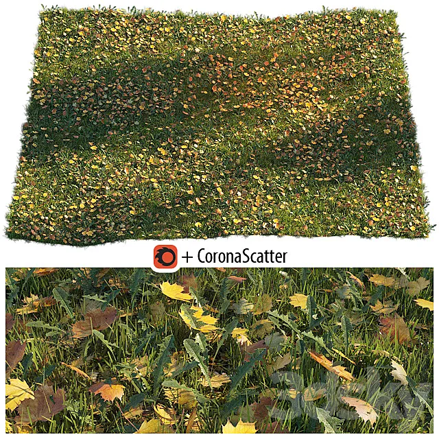 Lawn with dry maple leaves 3DModel Lawn with dry maple leaves 3DModel