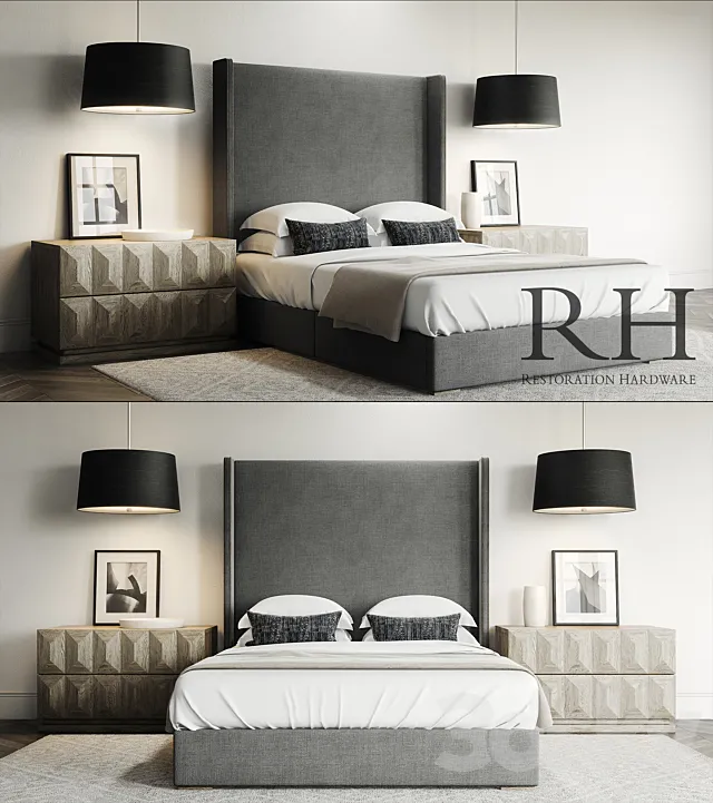 Lawson Custom Platform Bed Set _ Restoration Hardware 3D Model