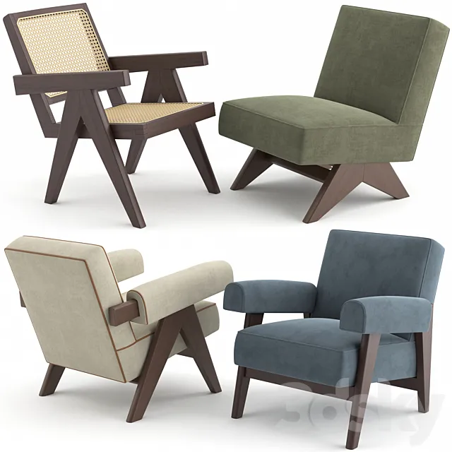 Le Corbusier and Pierre Jeanneret Lounge Chairs 3D Model