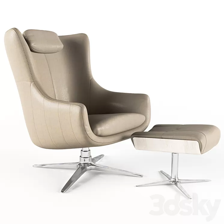 LEATHER ARMCHAIR WITH OTOMAN 3D Model