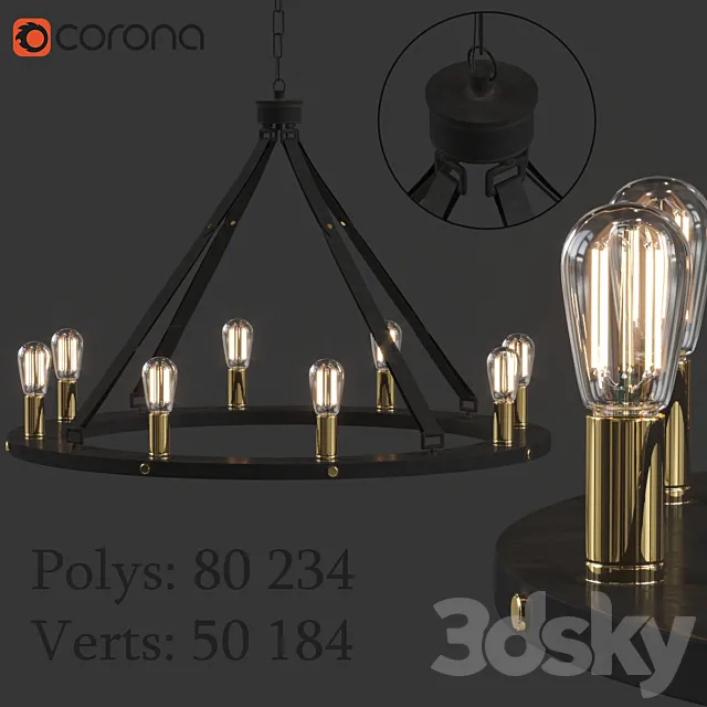 Leather Strap Mixed Metals Chandelier 3D Model Leather Strap Mixed Metals Chandelier 3D Model