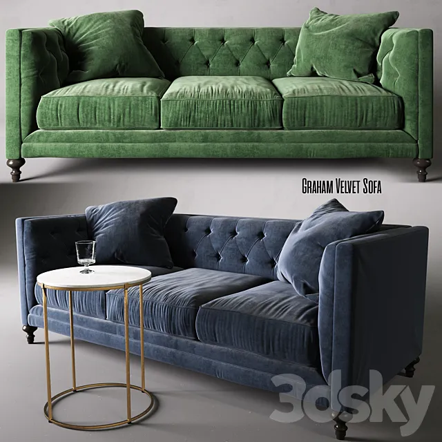 Leavenworth Side Table & Graham Velvet Sofa 3D Model Leavenworth Side Table & Graham Velvet Sofa 3D Model