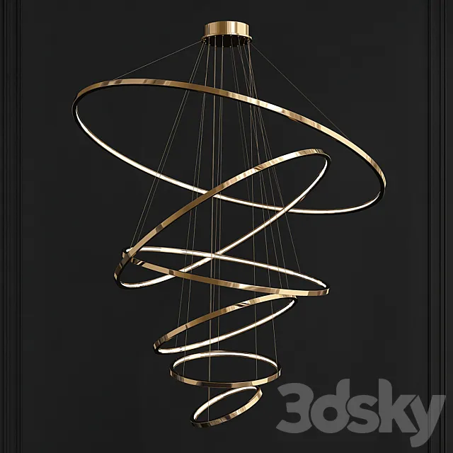 LED Swirl Six Ring Chandelier Pendant Light in Gold Contemporary 3DModel