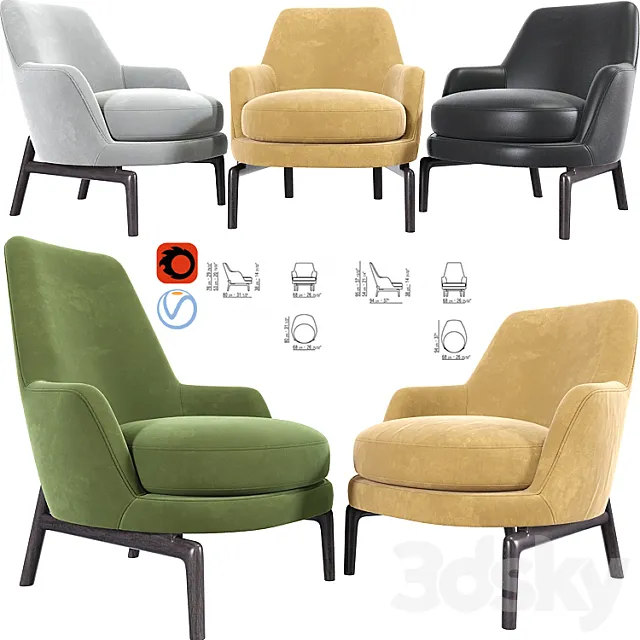 Leda Flexform Armchair Set 02 3D Model