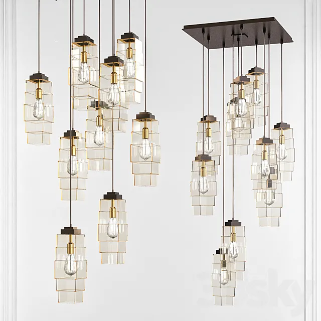 Ledgestone Square Multi-Port 12 – Light Novelty LED Chandelier 3D Model Ledgestone Square Multi-Port 12 – Light Novelty LED Chandelier 3D Model