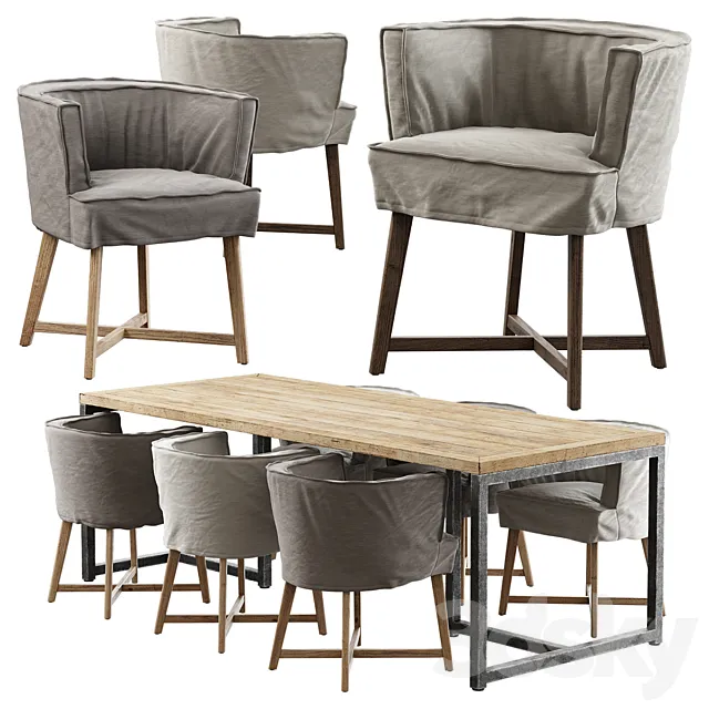 Leeff _ Woodie Stoel + Industrial Table 3DModel Leeff _ Woodie Stoel + Industrial Table 3DModel