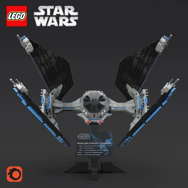 LEGO SW Tie Interceptor 3D Model LEGO SW Tie Interceptor 3D Model