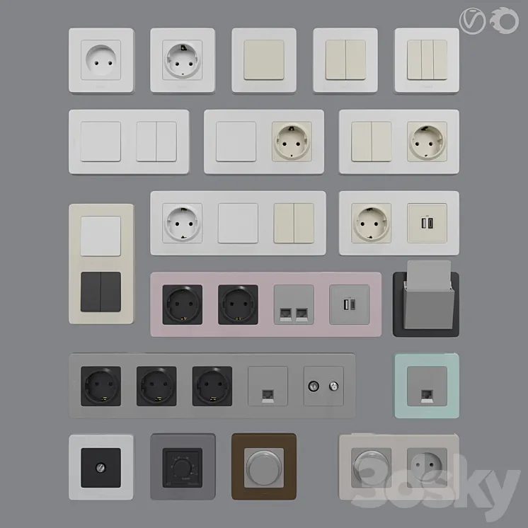 Legrand Inspiria sockets and switches 3D Model Free Download