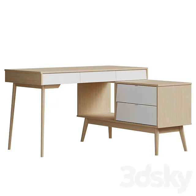 Leslie-2 Desk Plywood White 3D Model
