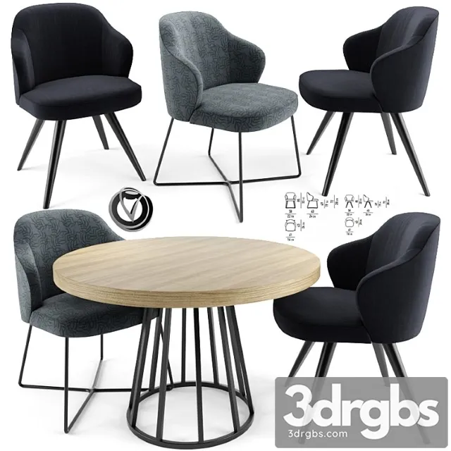 Leslie dining chair with round table 2 3D Model Download