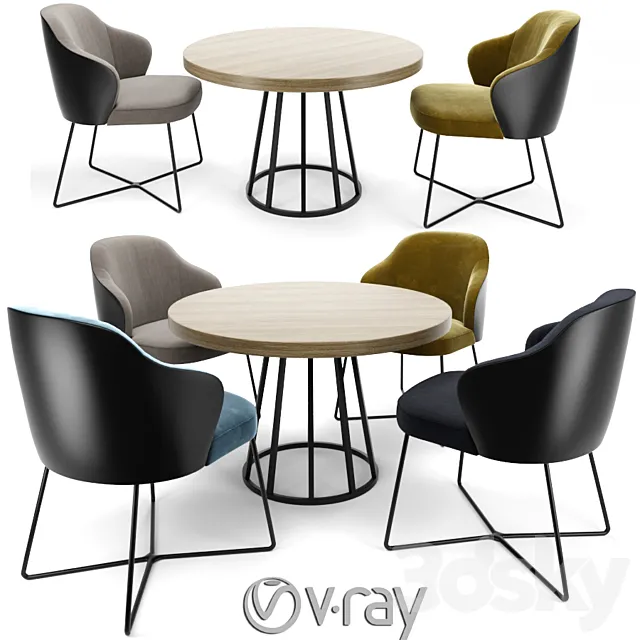 Leslie Dining Little Armchair Sled Base Minotti With Round Table 3DModel