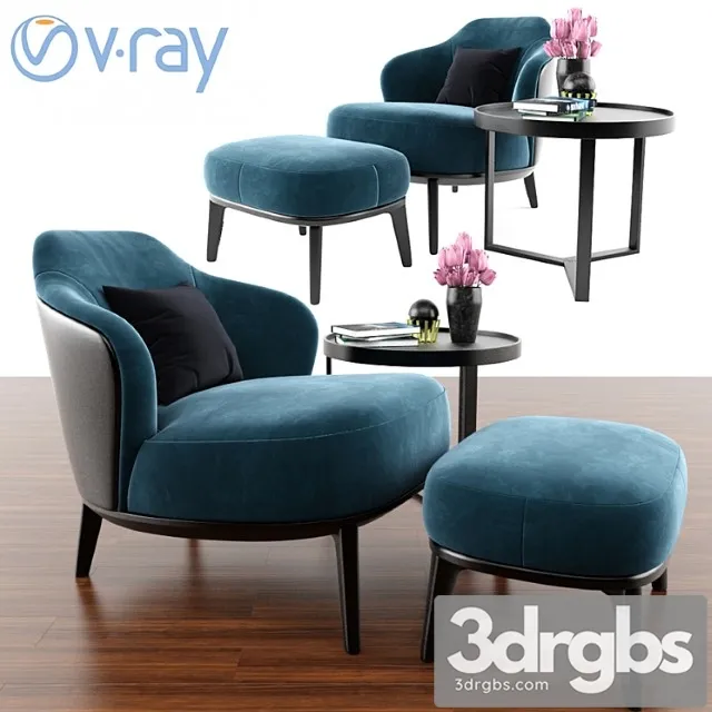 Leslie ottoman minotti with armlesschair & aula coffee table 3D Model Download