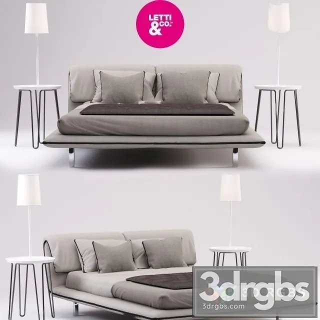 Letti Co Fabric Moderm Bed 3D Model Download