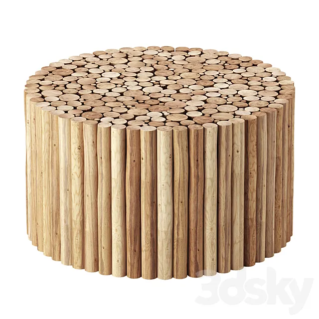 Levan Solid Wood Drum Coffee Table 3DModel
