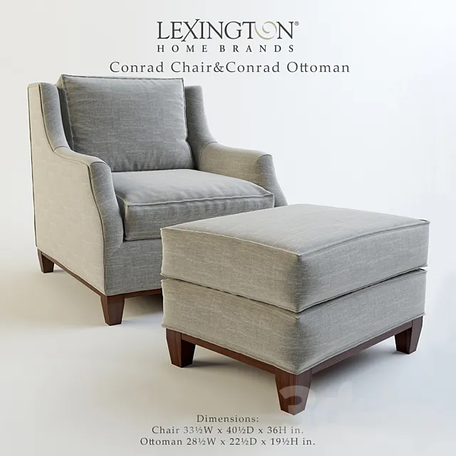 Lexington_Conrad Chair & Conrad Ottoman 3DModel