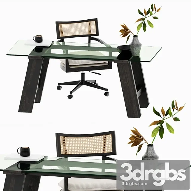 Libby Cane Desk Chair and Madison Glass Table 3D Model Download