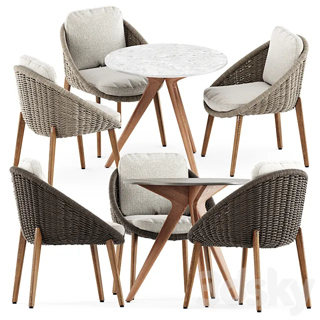 Lido Cord chair by Minotti and Teak nero table CF 100 by Manutti 3DModel Lido Cord chair by Minotti and Teak nero table CF 100 by Manutti 3DModel