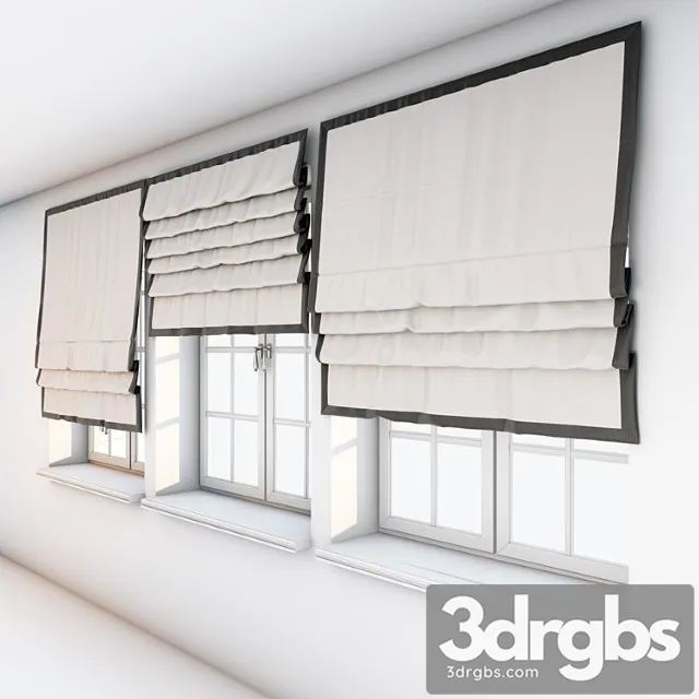 Light beige roman curtains with a dark brown edge along the edge with a window. 3D Model Download