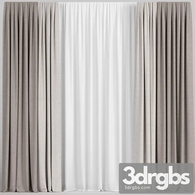 Light Brown Curtains With Tulle 3D Model Download