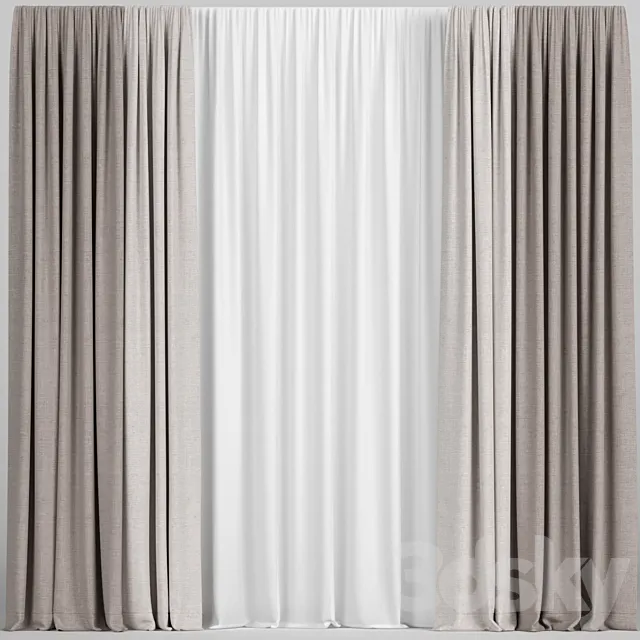 Light brown curtains with tulle. 3DModel Light brown curtains with tulle. 3DModel