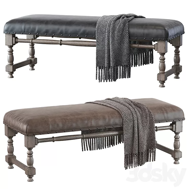 Light Gray Upholstered Accent Bench 3D Model Light Gray Upholstered Accent Bench 3D Model
