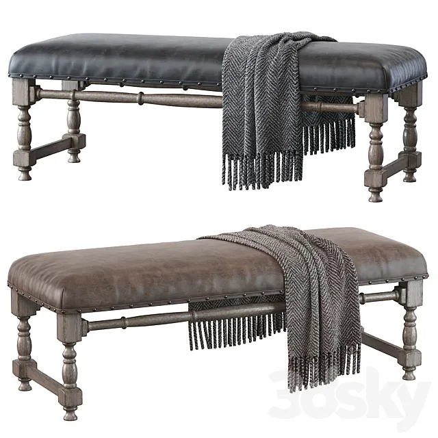 Light Gray Upholstered Accent Bench 3DModel Light Gray Upholstered Accent Bench 3DModel