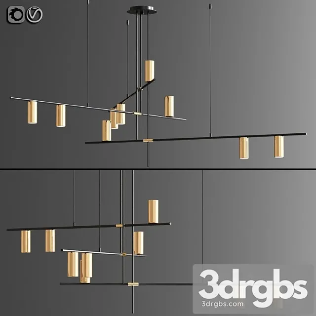 Light suspension chandelier in black and gold 02 3D Model Download
