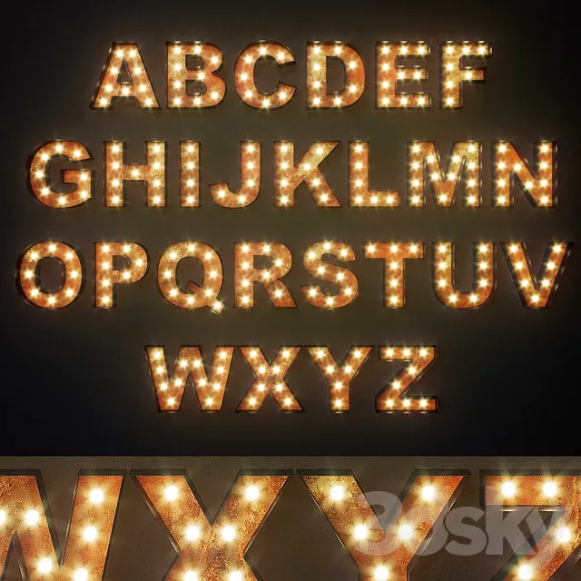 Lighted Metal sign. Set 12. Alphabet 3D Model Lighted Metal sign. Set 12. Alphabet 3D Model