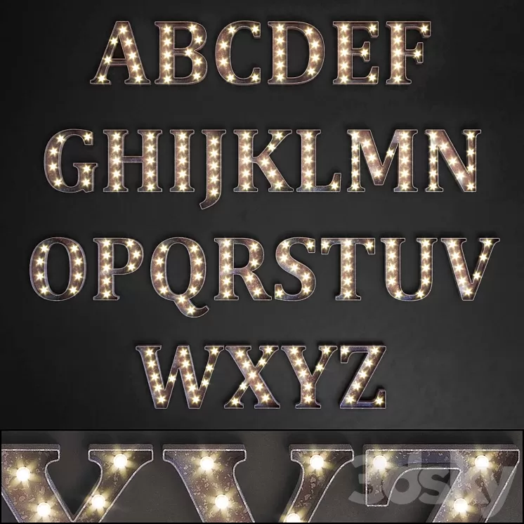 Lighted Metal sign. Set 13. Alphabet 3D Model