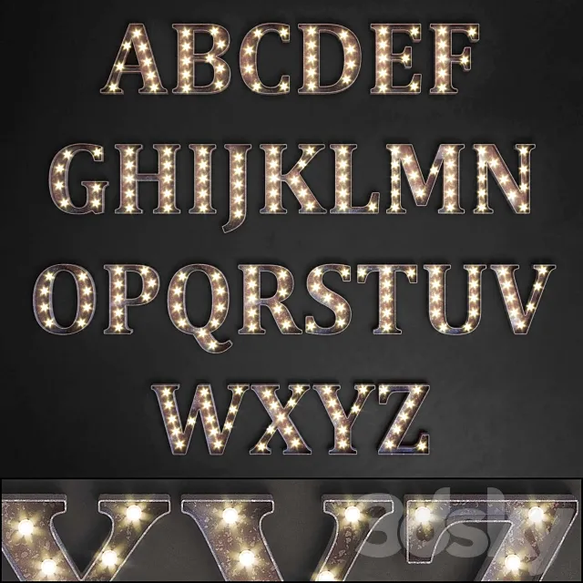 Lighted Metal sign. Set 13. Alphabet 3DModel Lighted Metal sign. Set 13. Alphabet 3DModel