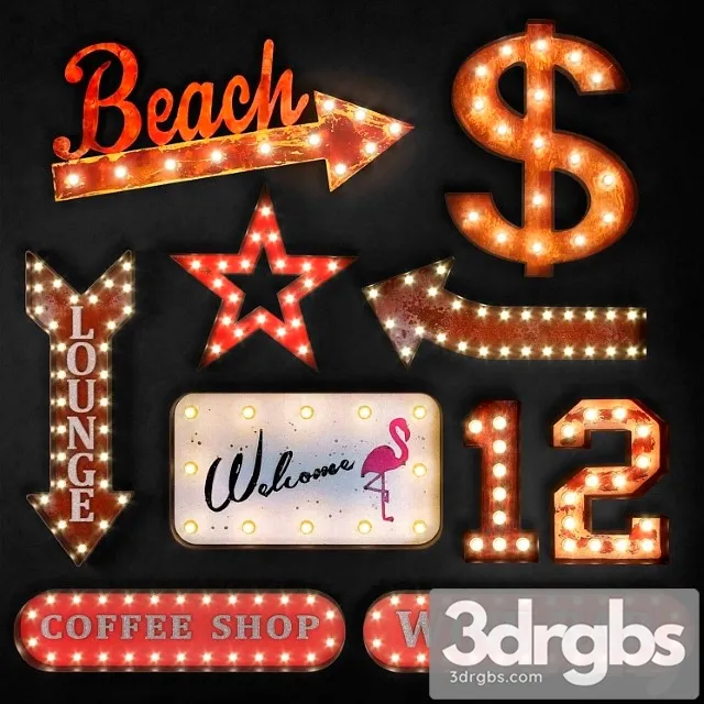 Lighted metal sign. set 19 3D Model Download