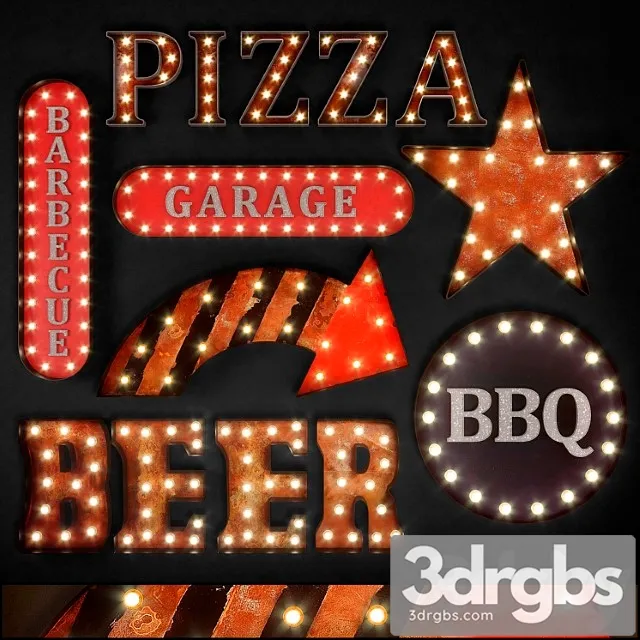 Lighted Metal Sign Set 20 3D Model Download