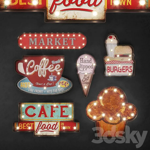 Lighted Metal sign Set 24 3DModel