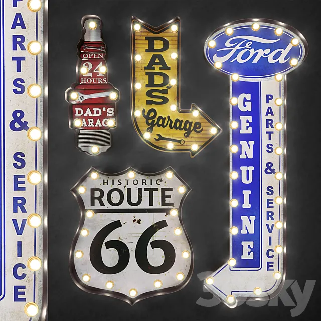 Lighted Metal sign Set 36 3D Model