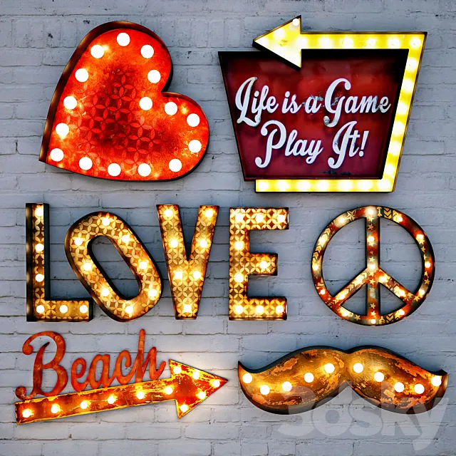 Lighted Metal sign. Set 4 3DModel Lighted Metal sign. Set 4 3DModel