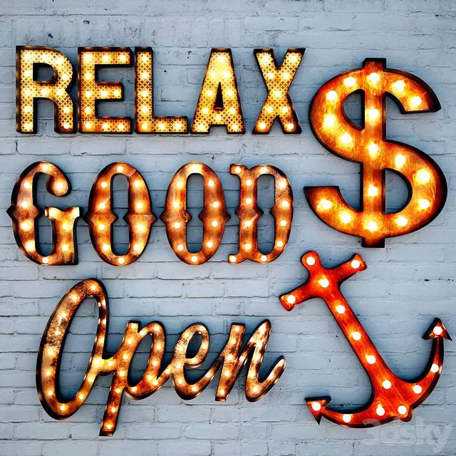 Lighted Metal sign. Set 5 3D Model Lighted Metal sign. Set 5 3D Model