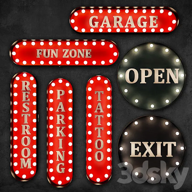 Lighted Metal sign. Set 8 3DModel Lighted Metal sign. Set 8 3DModel