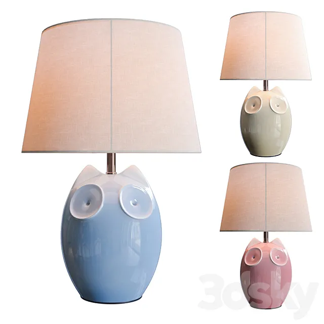 Lighting and Interiors – Hector Owl Table Lamp (blue. cream. pink) 3DModel