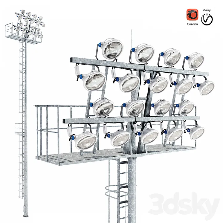 Lighting mast with stationary crown MGF-20-SR 3D Model Free Download