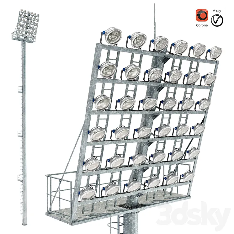 Lighting mast with stationary crown MGF-40-SR 3D Model Free Download