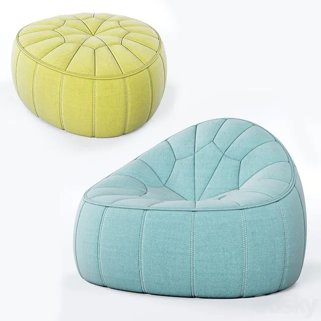 Ligne Roset Ottoman and Footstool 3D Model Ligne Roset Ottoman and Footstool 3D Model