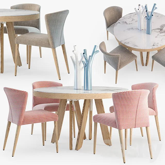 Ligne Roset Satori table Circo chair set 3DModel