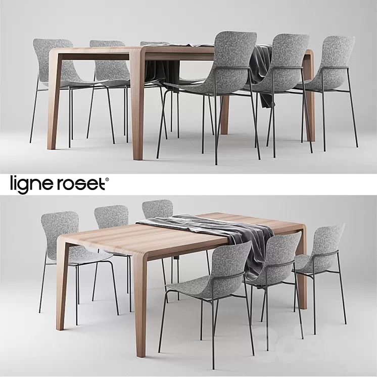 Ligne Roset SpiritOfForest Table and Ettoriano Chair 3D Model Ligne Roset SpiritOfForest Table and Ettoriano Chair 3D Model
