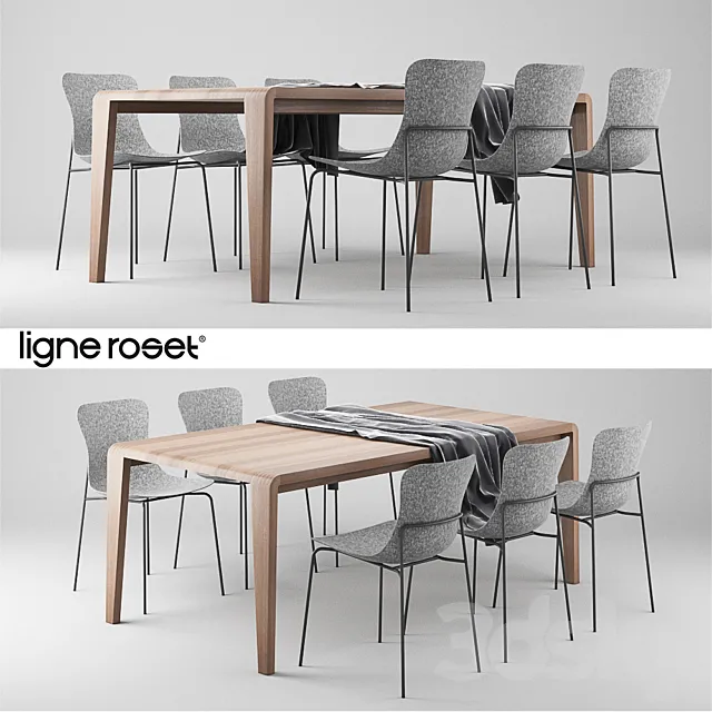 Ligne Roset SpiritOfForest Table and Ettoriano Chair 3DModel Ligne Roset SpiritOfForest Table and Ettoriano Chair 3DModel